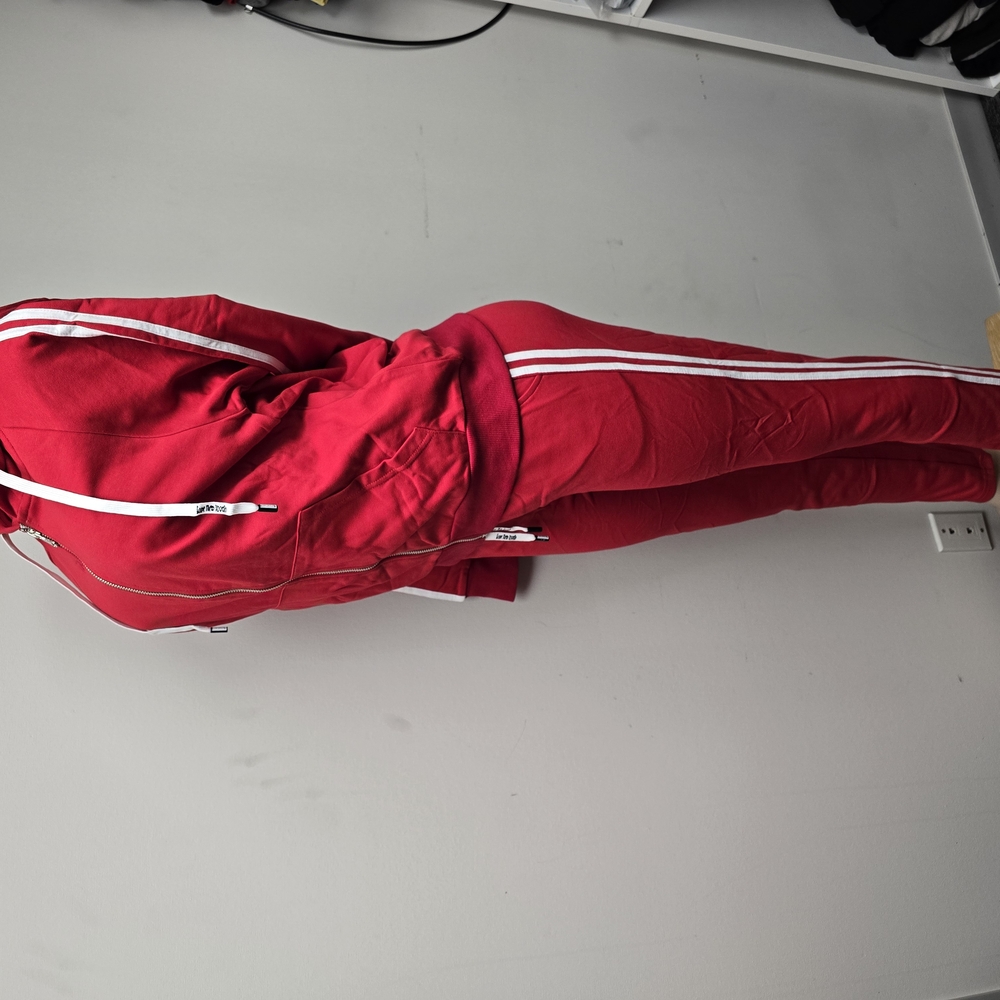 Red Tracksuit with White Stripes